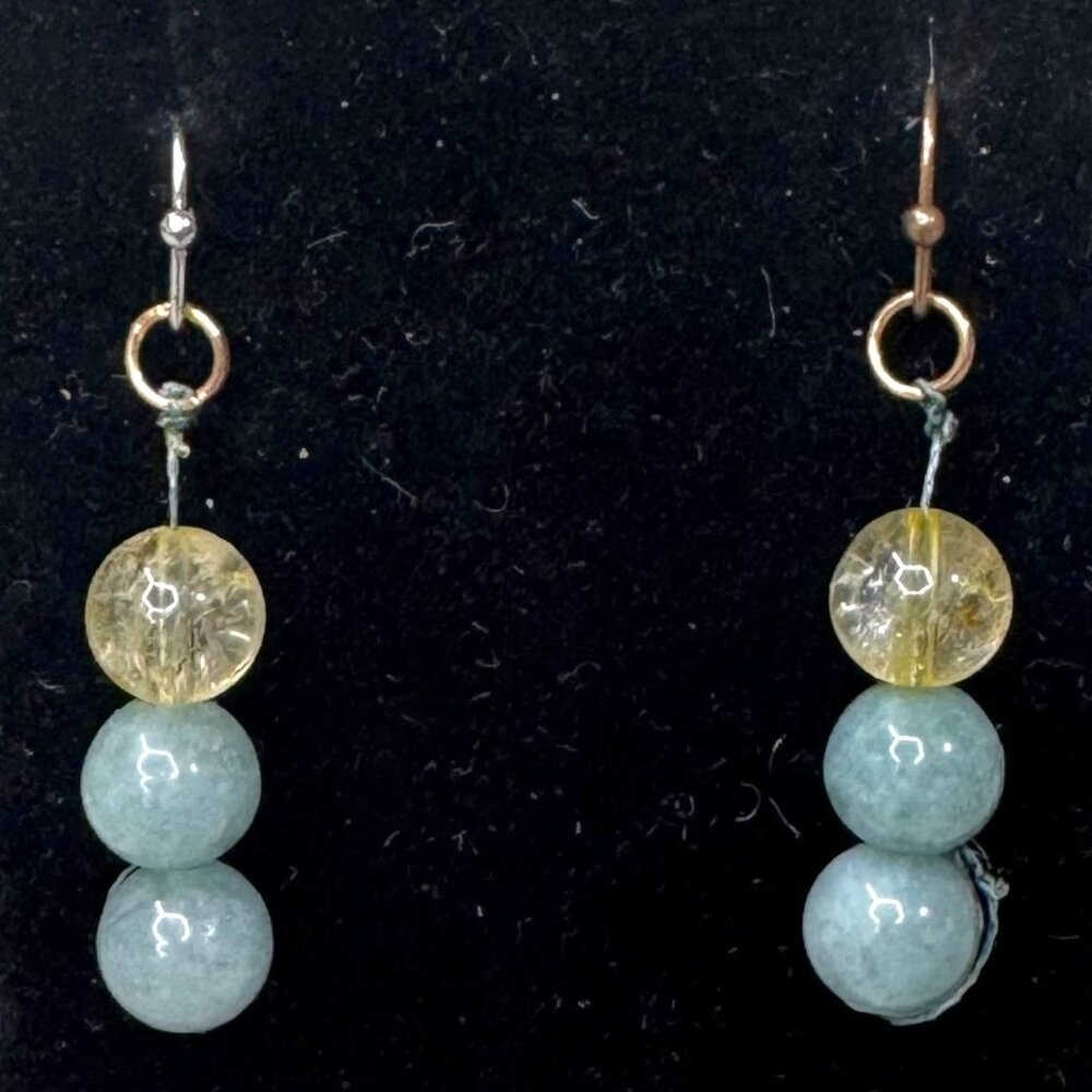 Handcrafted Citrine & Jadeite Beaded Drop Earrings Hook Boho Chic Y2K Handmade